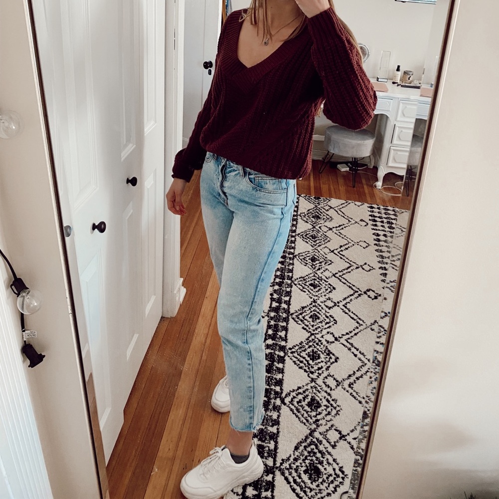 Cropped maroon sweater